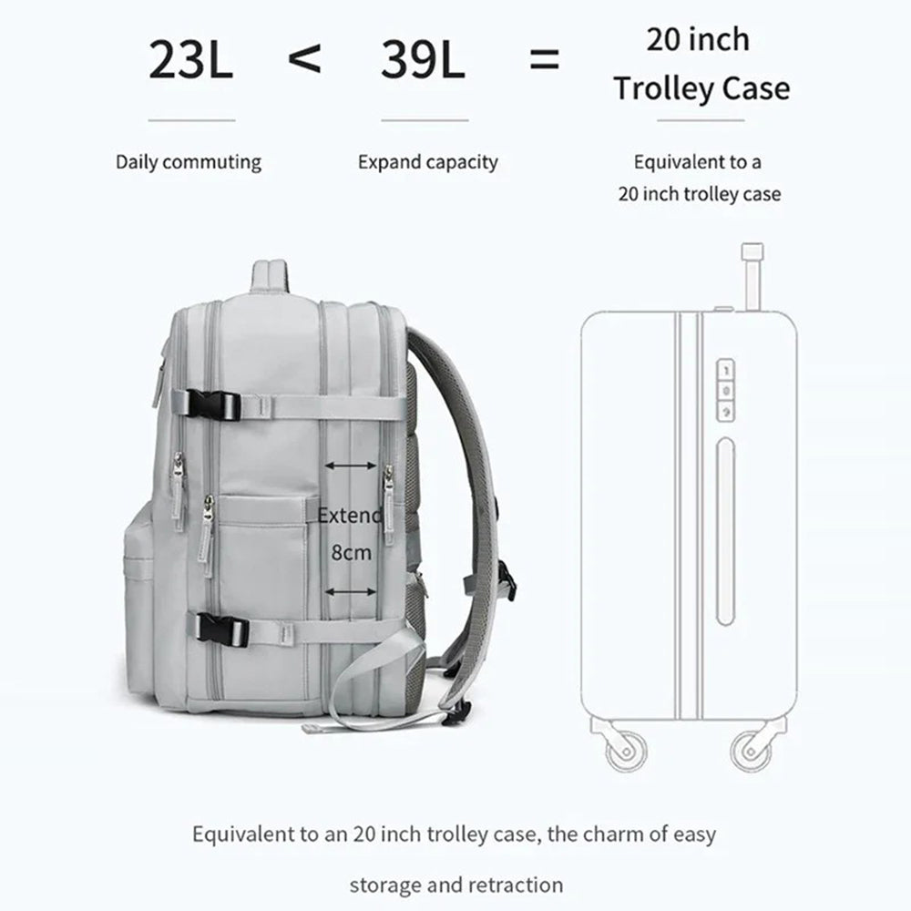 2023 Expandable Carry-On Luggage Travel Backpack Weekender Bag with USB Port - Light Grey 2023 Expandable Carry-On Luggage Travel Backpack Weekender Bag with USB Port - Light Grey